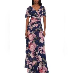 Xscape Pink and Blue Flutter Sleeve Gorgeous Maxi Dress. Size 12